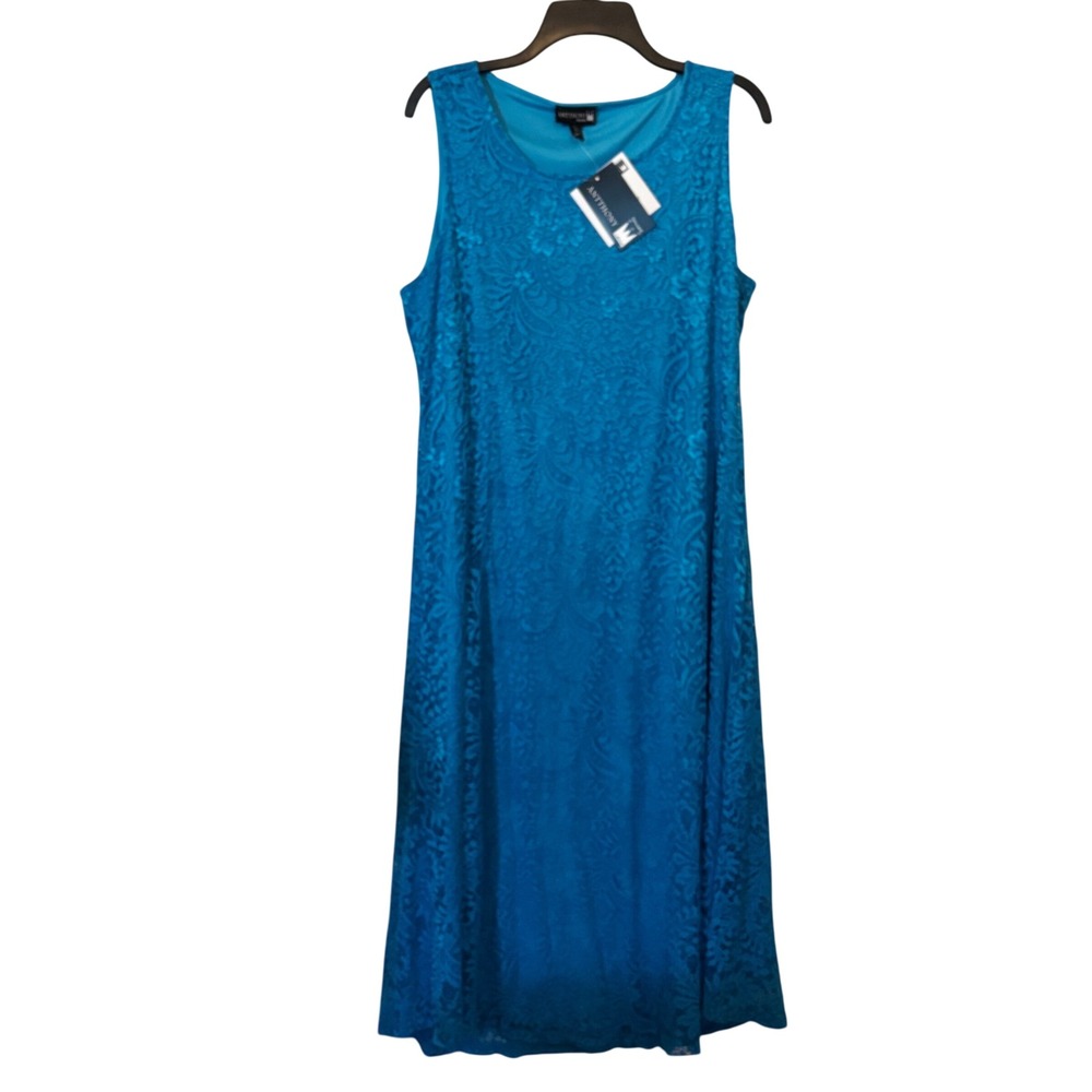 Anthony Original Women's Dress Large NWT Teal Blue Lace Sleeveless A-Line